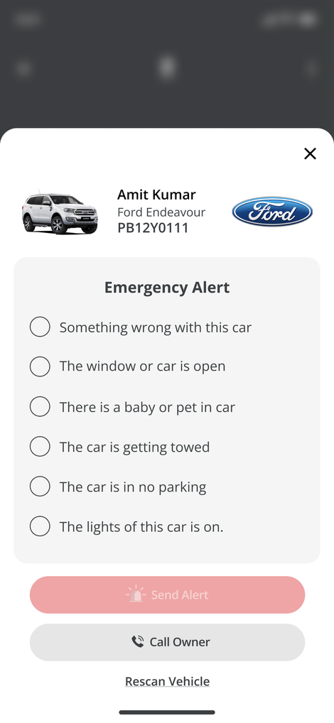 Emergency alert options to notify the owner